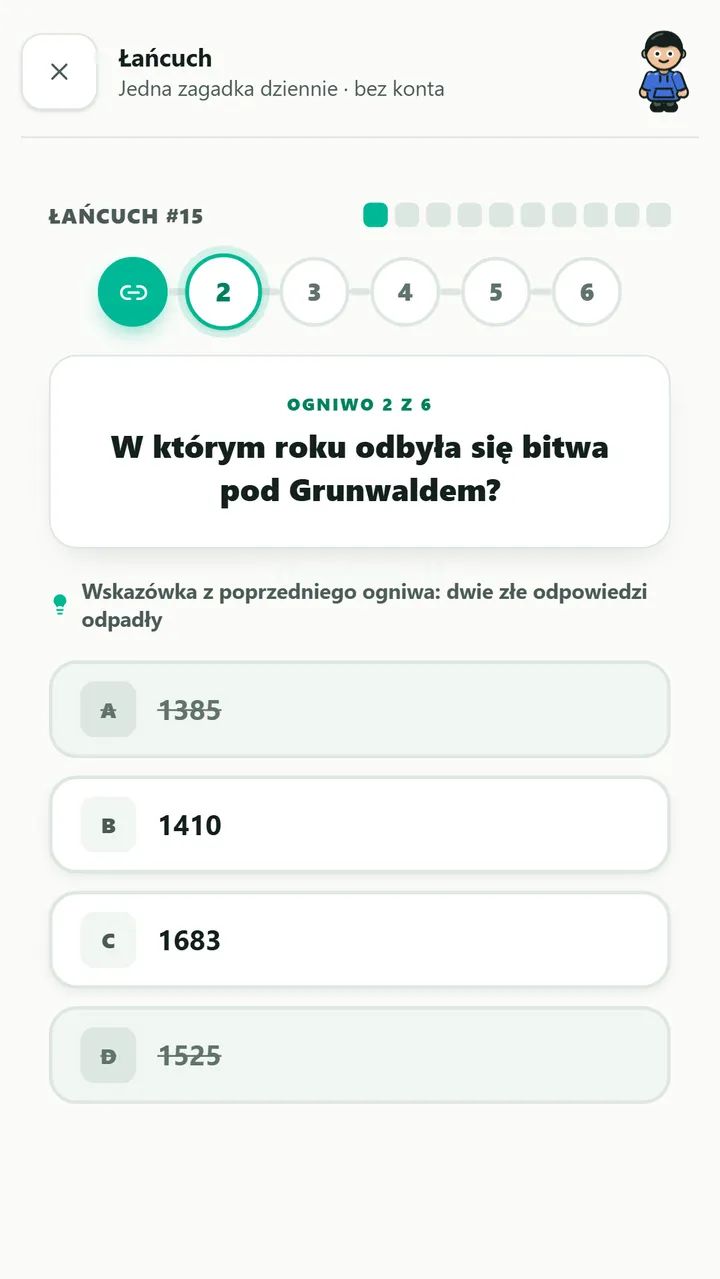 Gra Łańcuch na telefonie: pytanie o bitwę pod Grunwaldem z czterema odpowiedziami